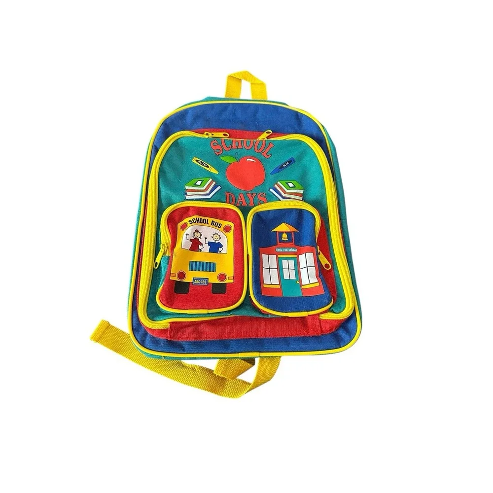 NEW vintage 80s 90s theme toddler pre k backpack‎ bus school apple SAFARI KIDS